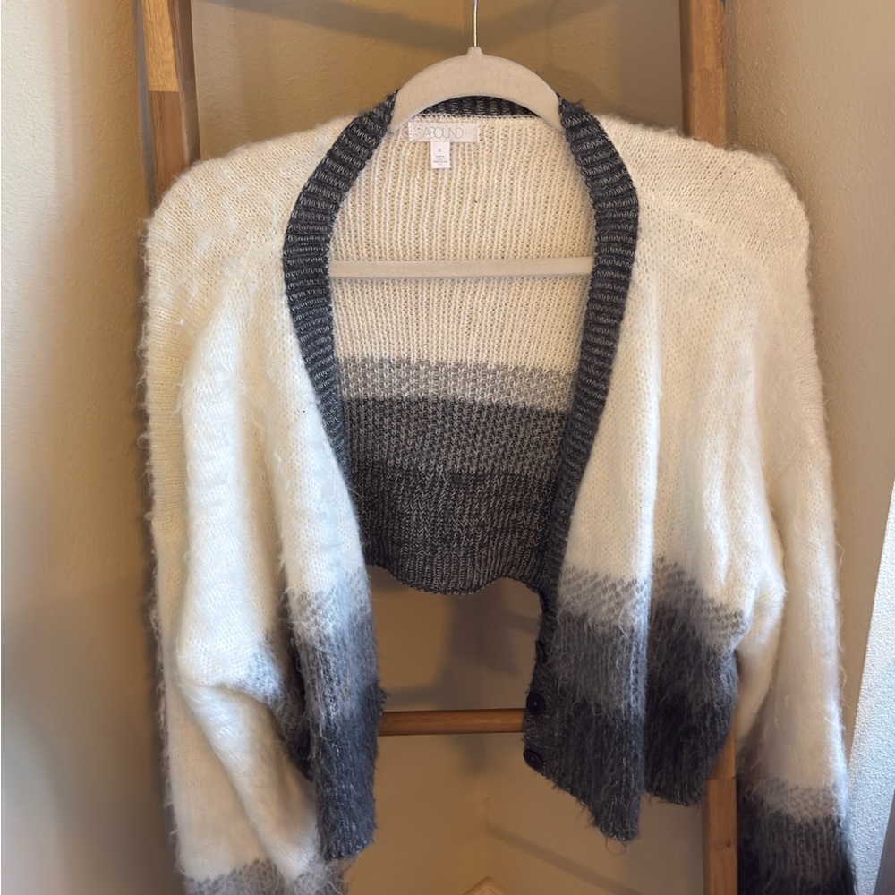 Chico's Fuzzy Gray and White Cardigan